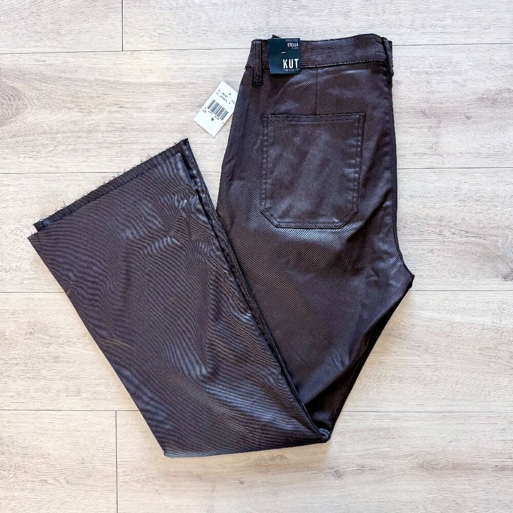 Kut From The Kloth High Rise "Stella" Flare Coated Brown Jeans Size 16